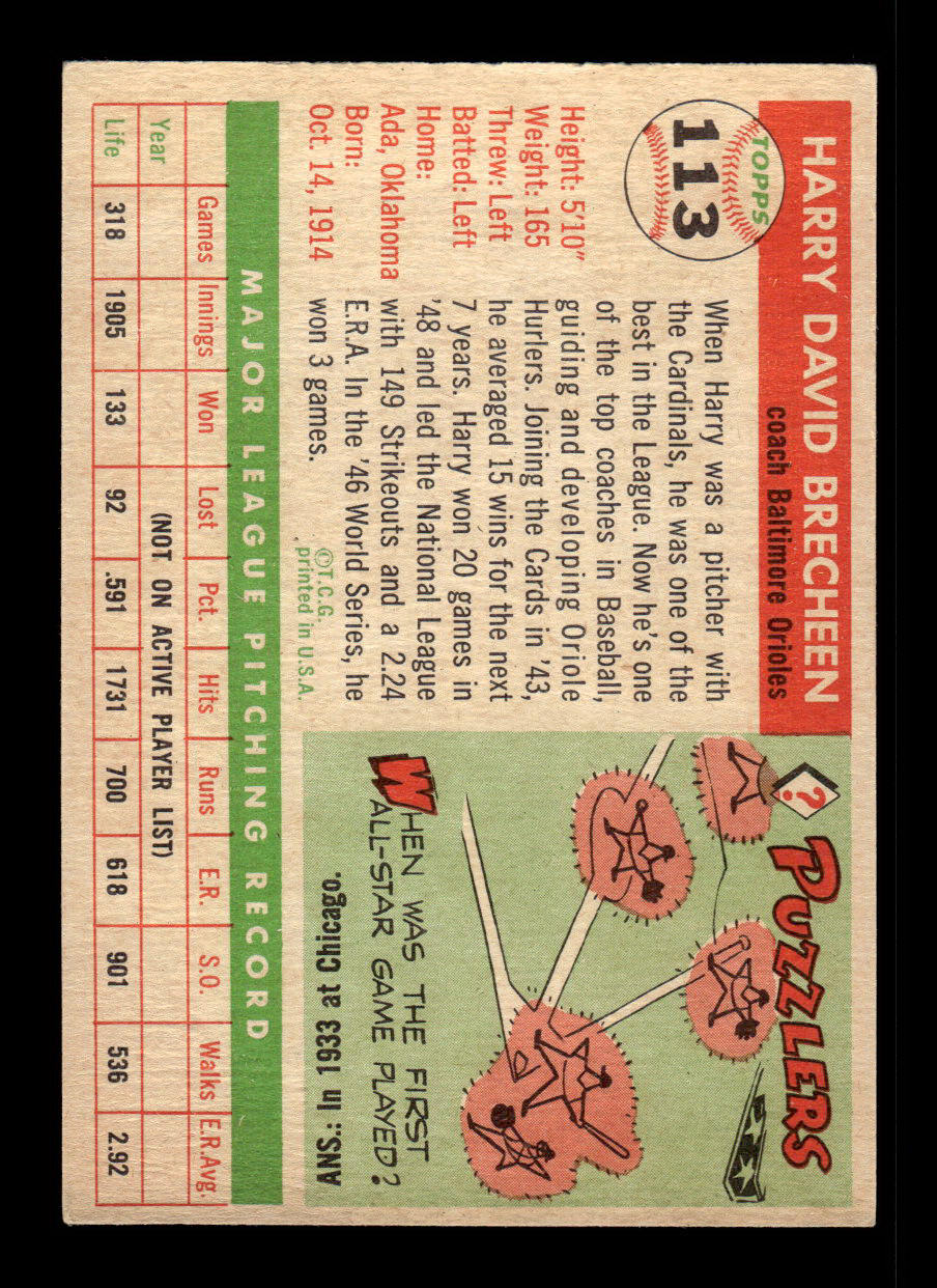 1955 Topps #113 Harry Brecheen Baltimore Orioles G/VG 55B10007596