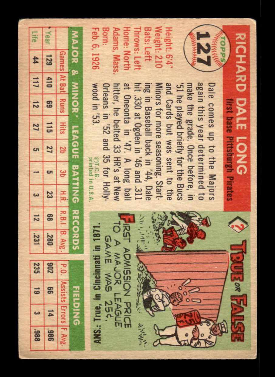 1955 Topps #127 Dale Long Pittsburgh Pirates VG 55B10007603