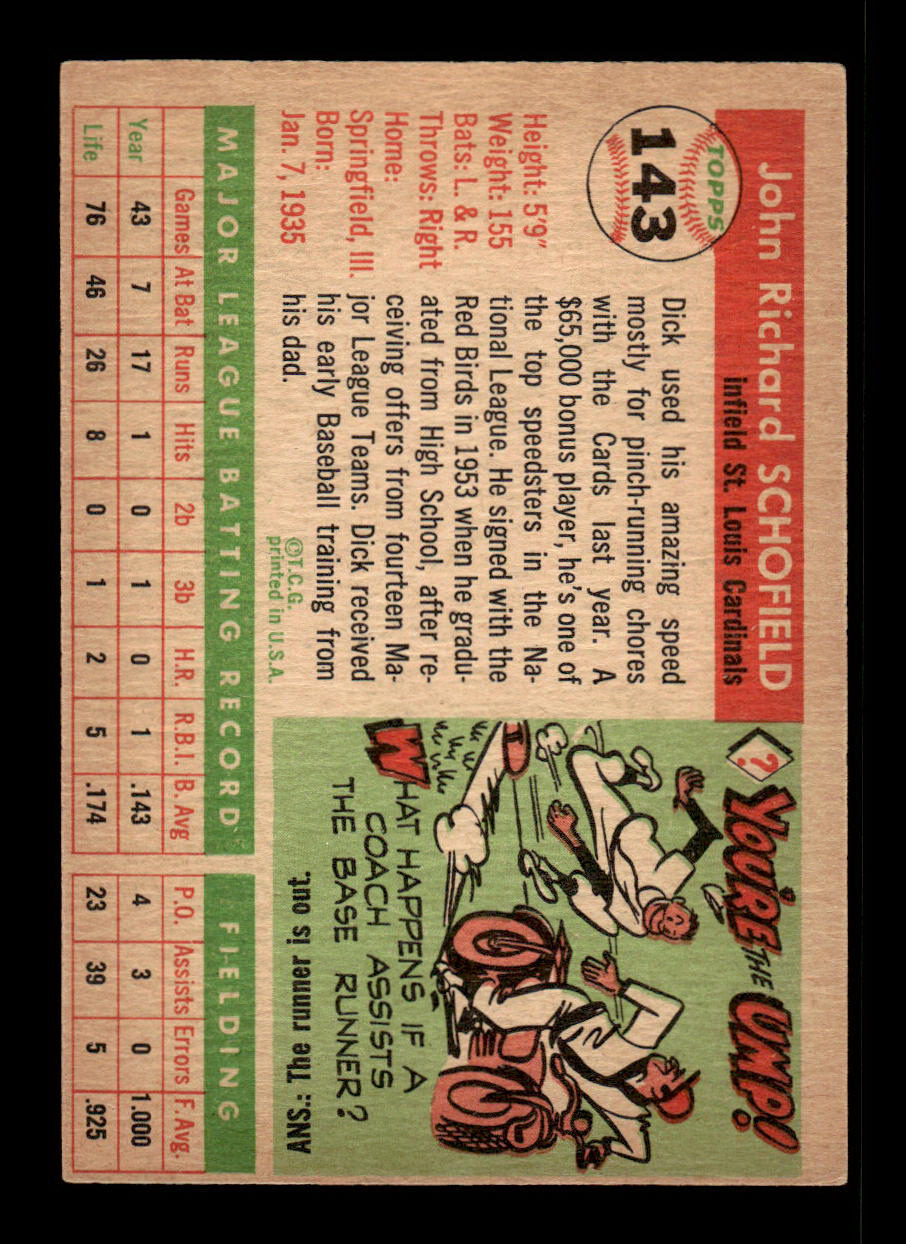 1955 Topps #143 Dick Schofield St. Louis Cardinals VG 55B10007618