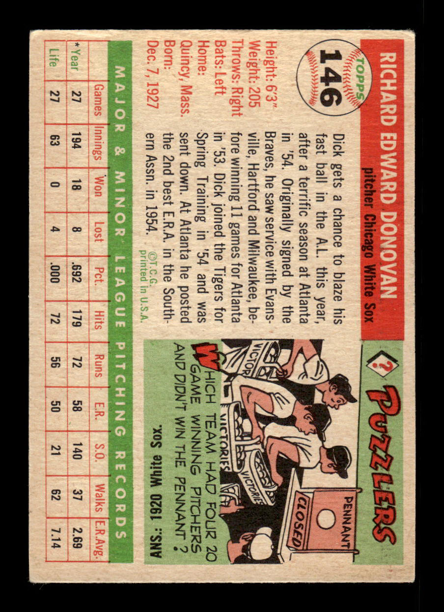 1955 Topps #146 Dick Donovan Chicago White Sox VG 55B10007621