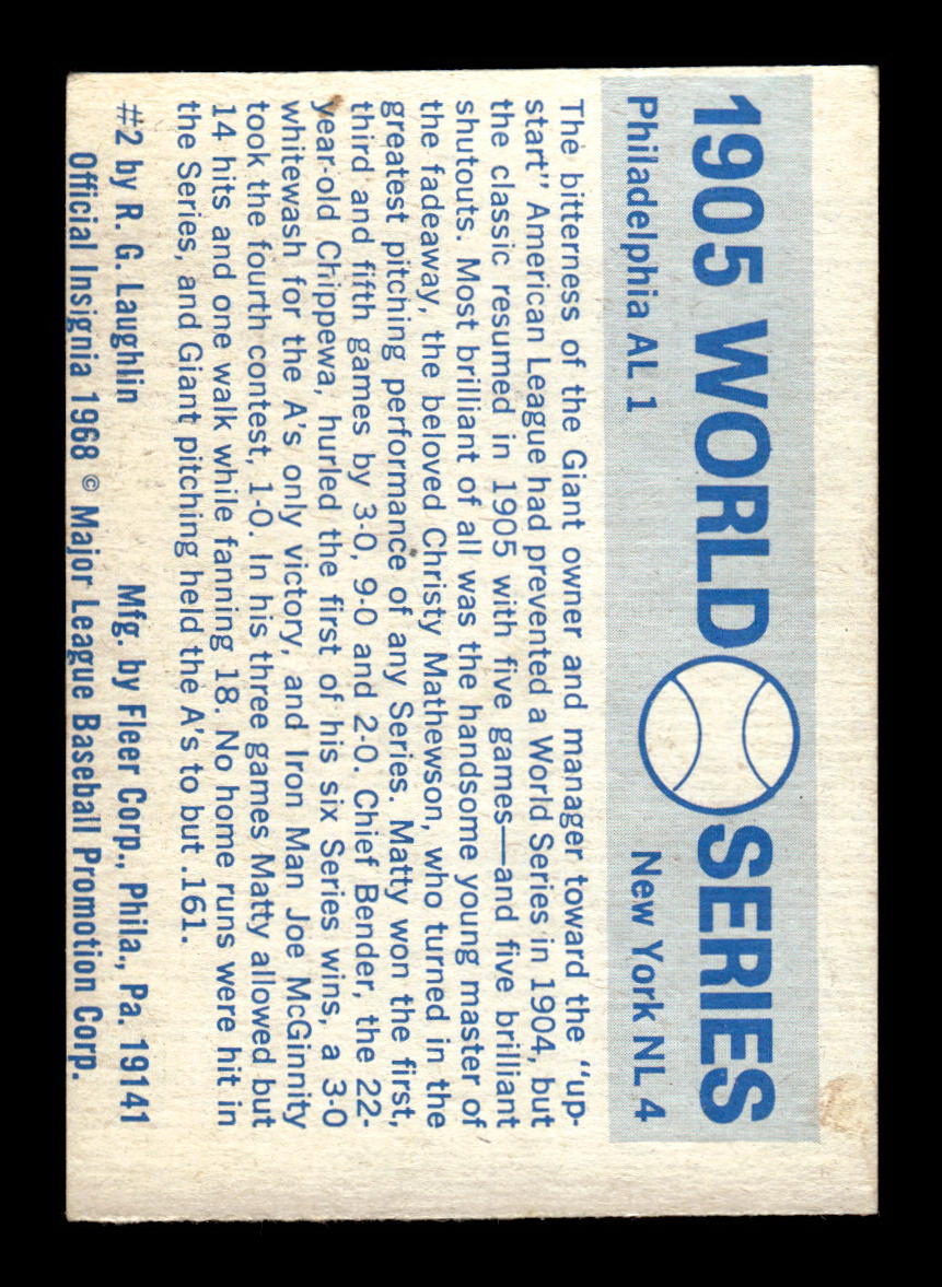 1970 Fleer World Series #2 1905 - Giants vs. A's VGEX 55B10007650