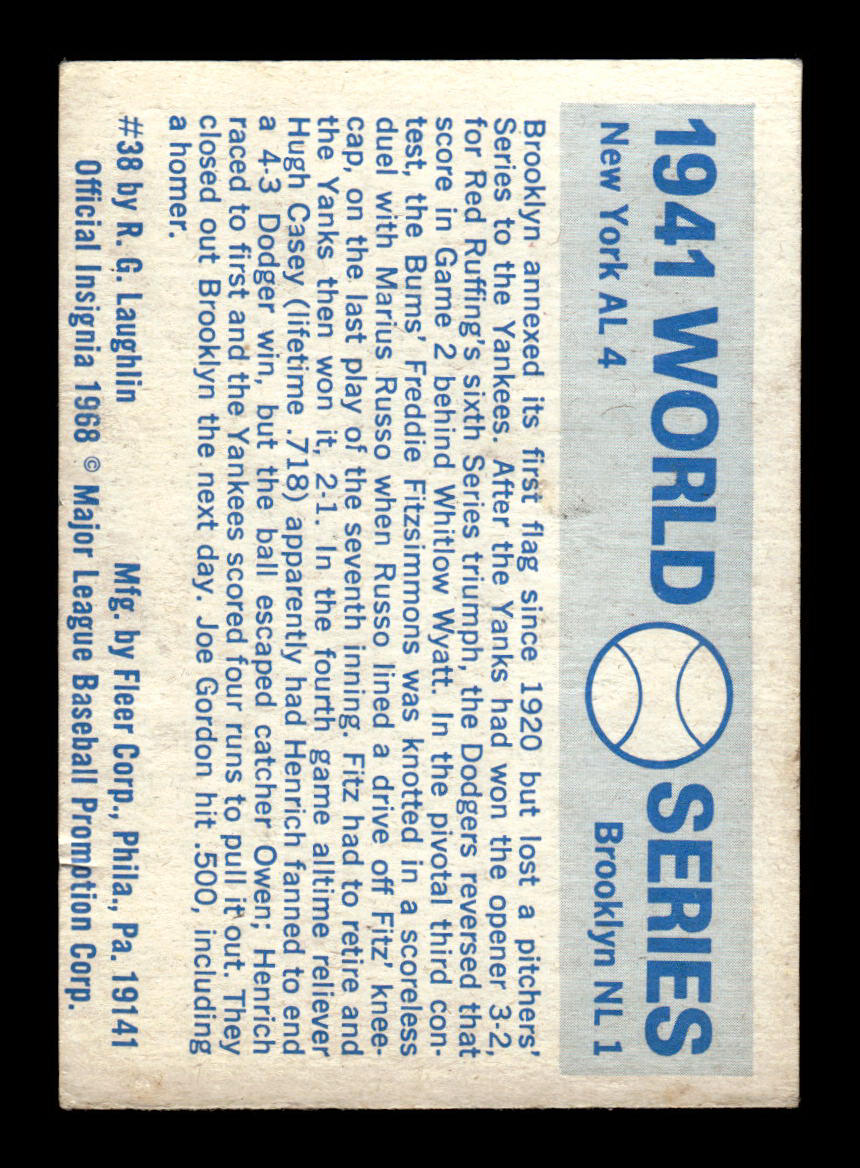 1970 Fleer World Series #38 1941 - Dodgers vs. Yankees VGEX 55B10007664