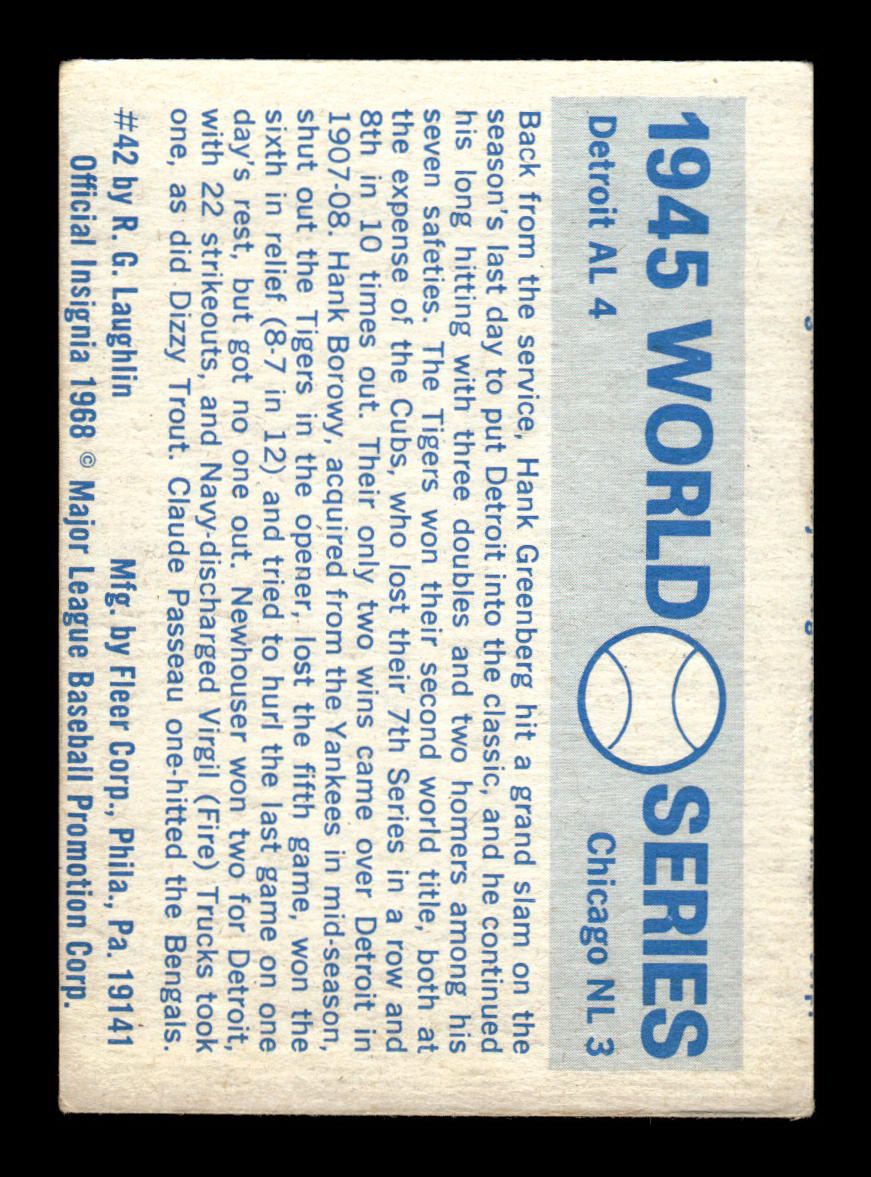1970 Fleer World Series #42 1945 - Cubs vs. Tigers VGEX 55B10007665