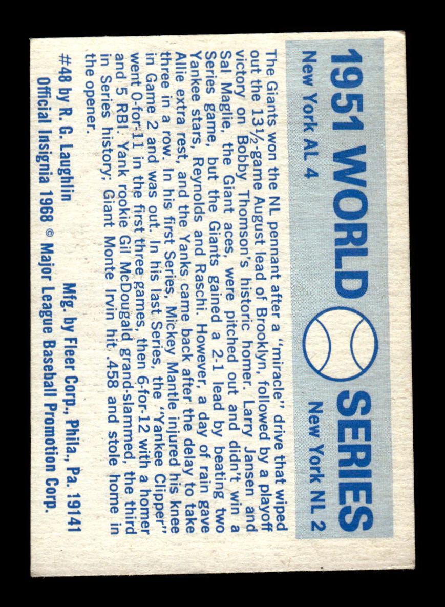 1970 Fleer World Series #48 1951 - Yankees vs. Giants VGEX 55B10007668