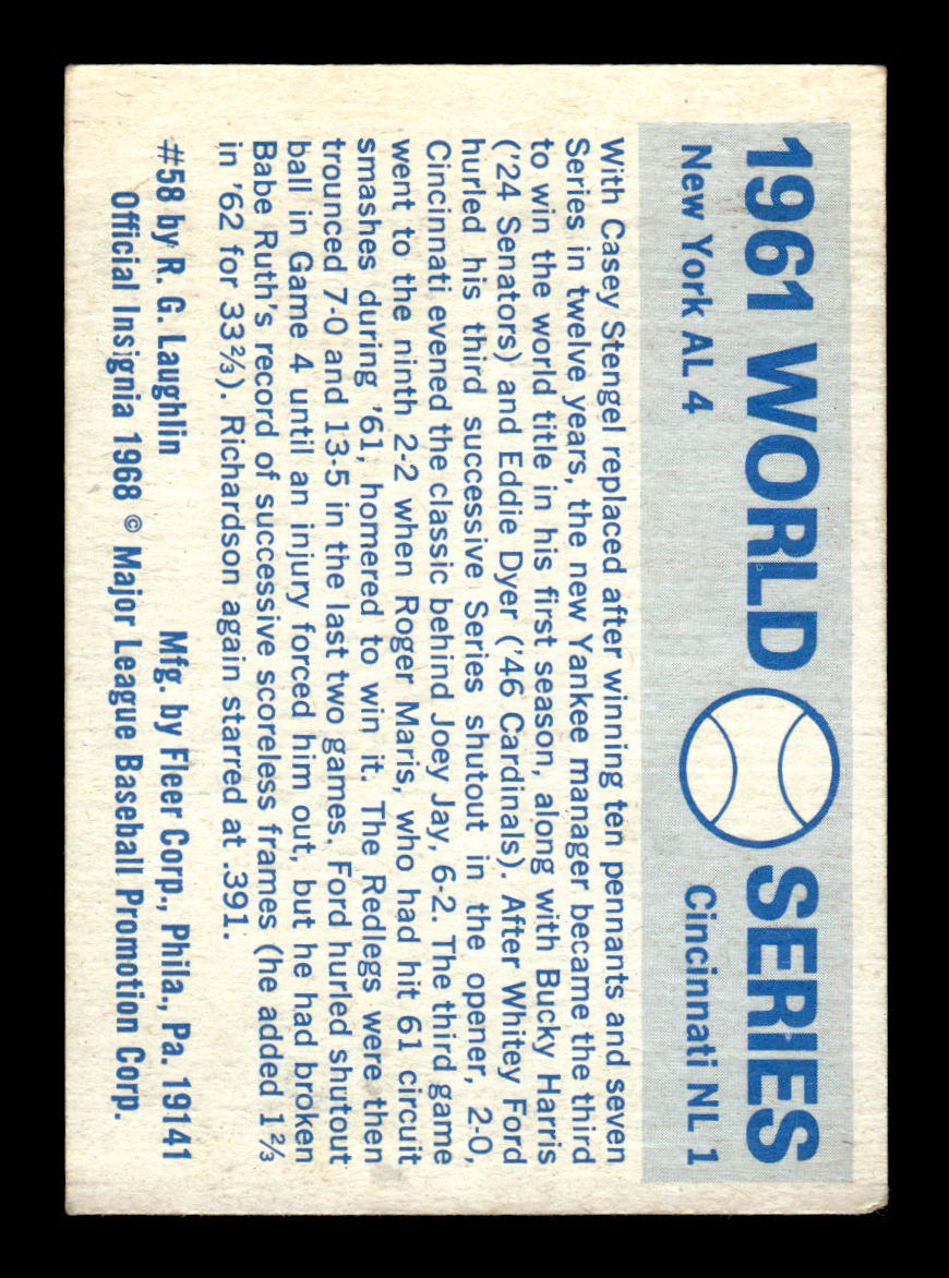 1970 Fleer World Series #58 1961 - Yankees vs. Reds VGEX 55B10007670