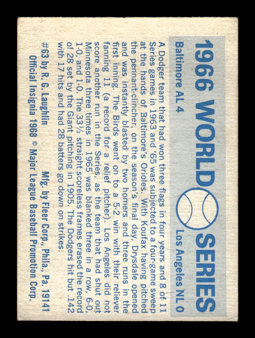 1970 Fleer World Series #63 1966 - Orioles vs. Dodgers VGEX 55B10007672