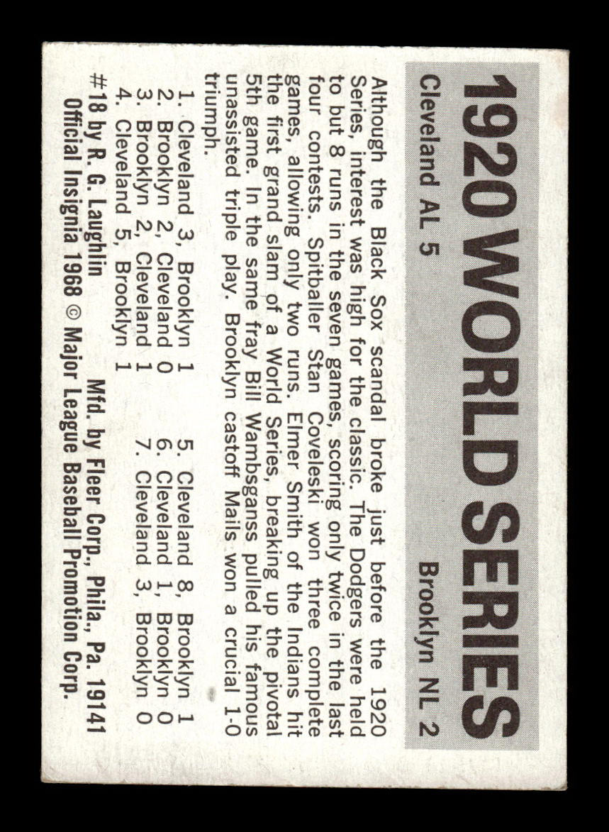 1971 Fleer World Series Black Backs #18 1920 - Indians Dodgers VGEX 55B10007675