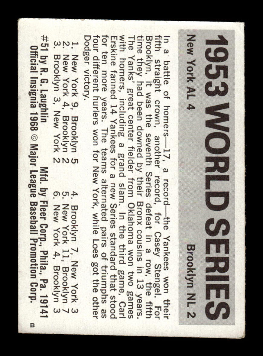 1971 Fleer World Series Black Backs #51 1953 - Yankees Dodgers VGEX 55B10007679