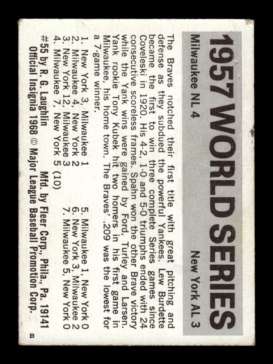 1971 Fleer World Series Black Backs #55 1957 - Yankees Braves VGEX 55B10007682