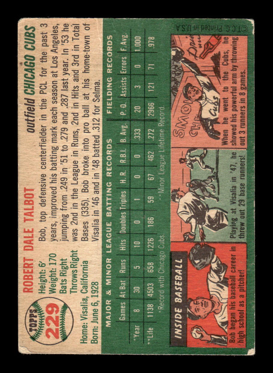 1954 Topps #229 Bob Talbot Chicago Cubs Poor 54T10007689