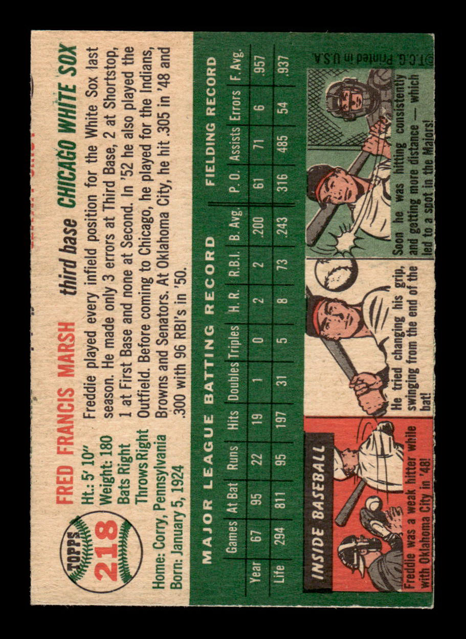 1954 Topps #218 Fred Marsh Chicago White Sox VG 54T10007694