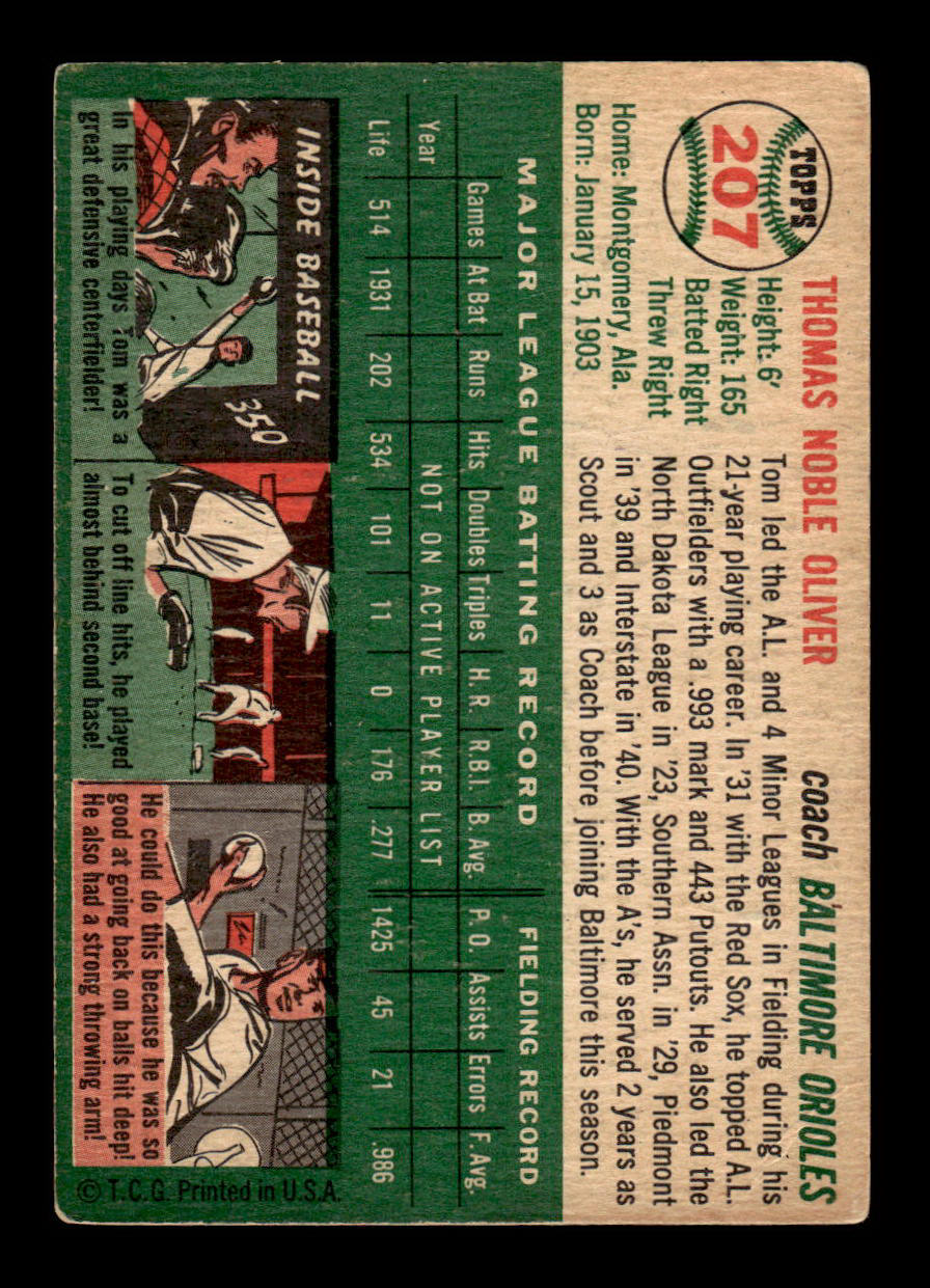 1954 Topps #207 Tom Oliver Baltimore Orioles VG 54T10007696
