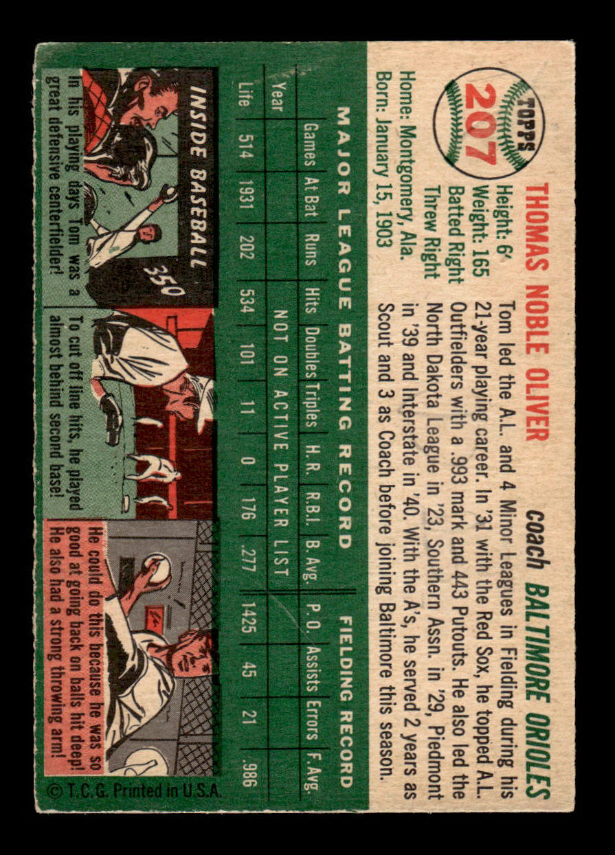 1954 Topps #207 Tom Oliver Baltimore Orioles VG 54T10007697