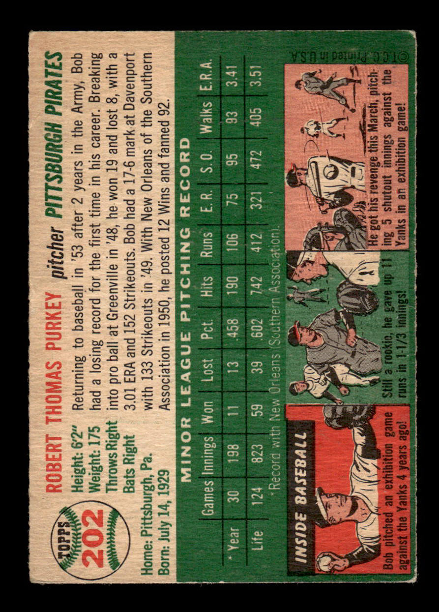 1954 Topps #202 Bob Purkey Pittsburgh Pirates VG 54T10007698