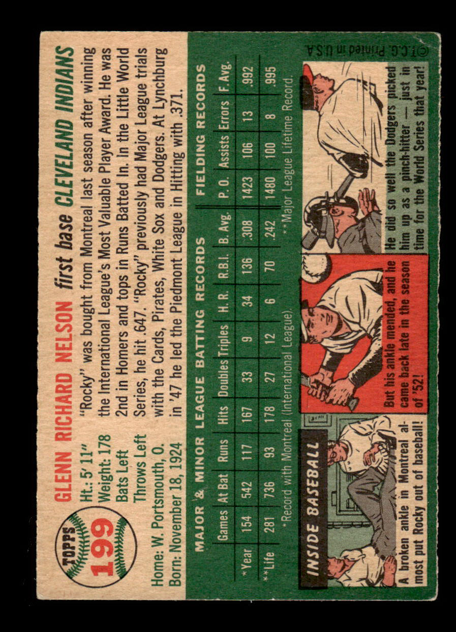 1954 Topps #199 Rocky Nelson Cleveland Indians VG 54T10007700