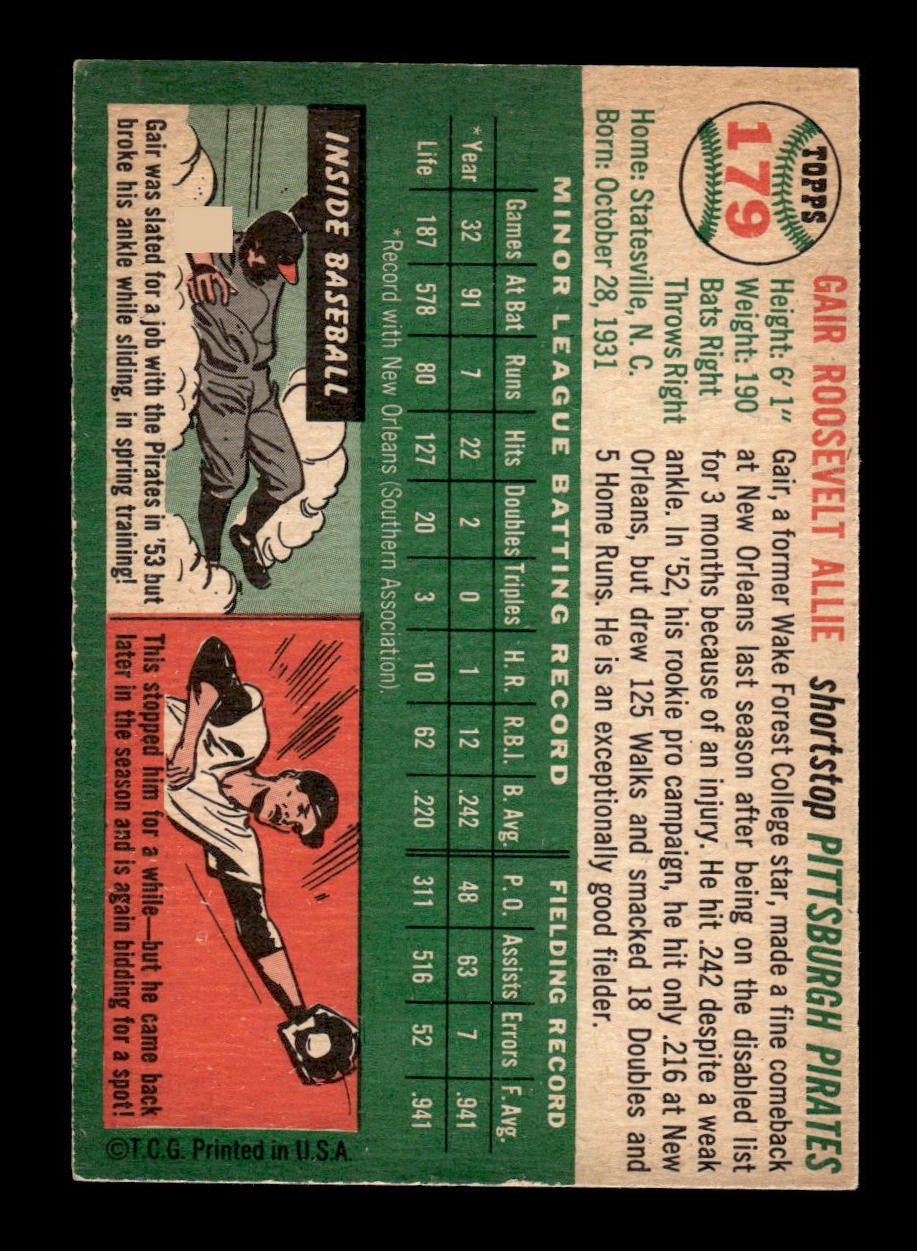 1954 Topps #179 Gair Allie Pittsburgh Pirates VG 54T10007712