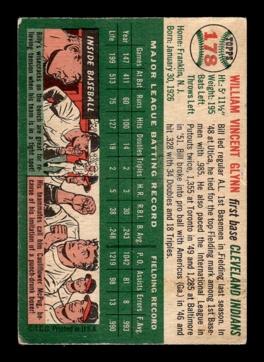1954 Topps #178 Bill Glynn Cleveland Indians G/VG 54T10007714