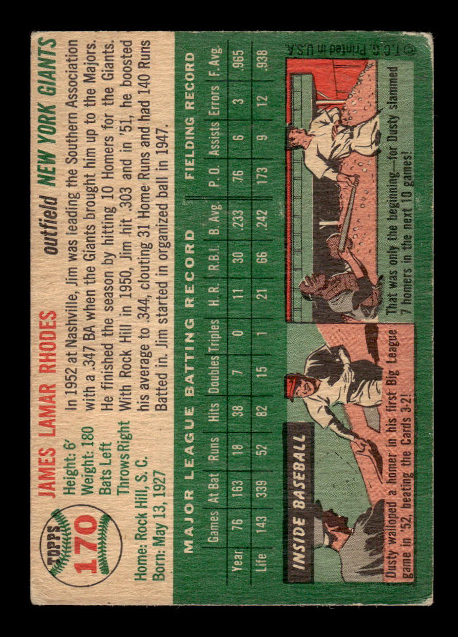 1954 Topps #170 Jim Rhodes New York Giants VG 54T10007718