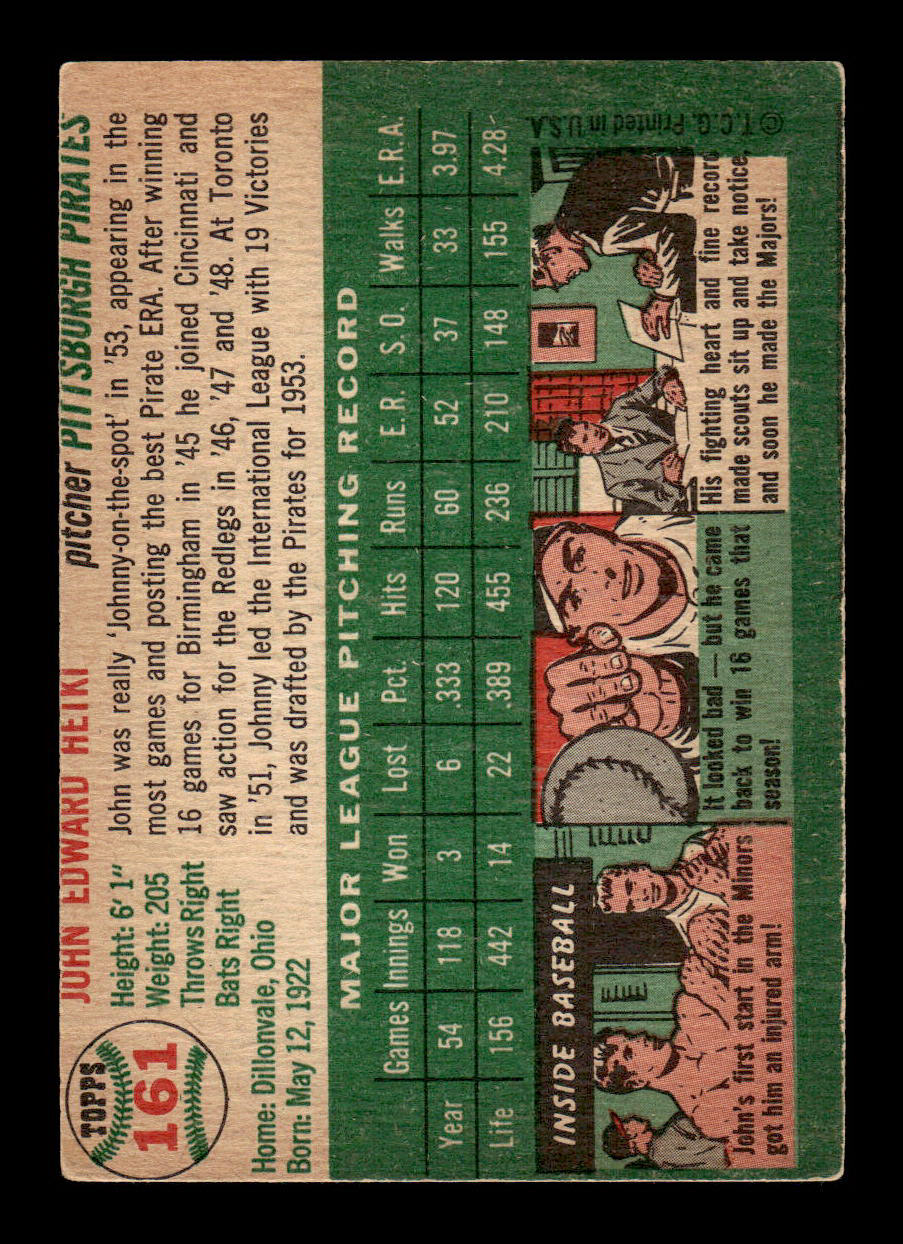 1954 Topps #161 John Hetki Pittsburgh Pirates VG 54T10007724