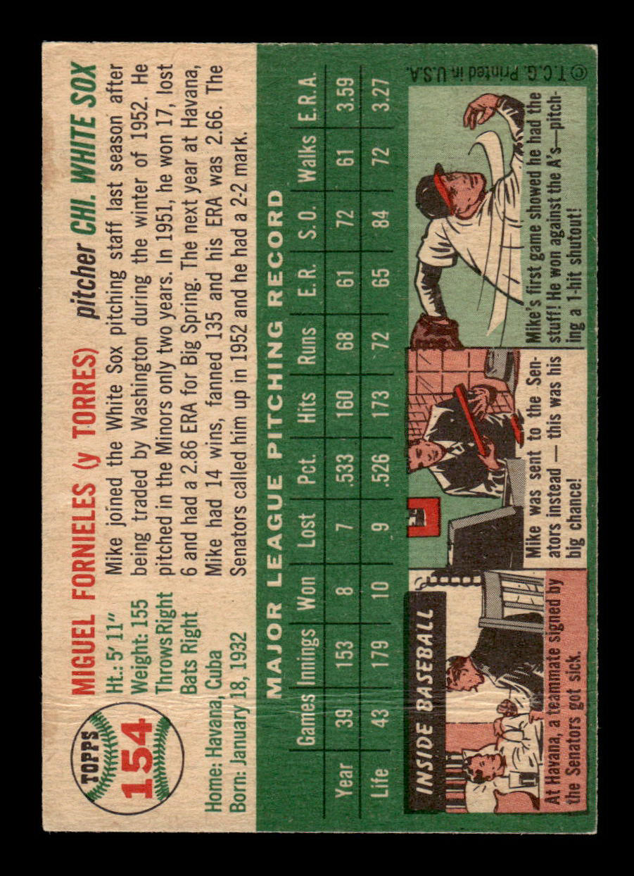 1954 Topps #154 Mike Fornieles Chicago White Sox VG 54T10007726