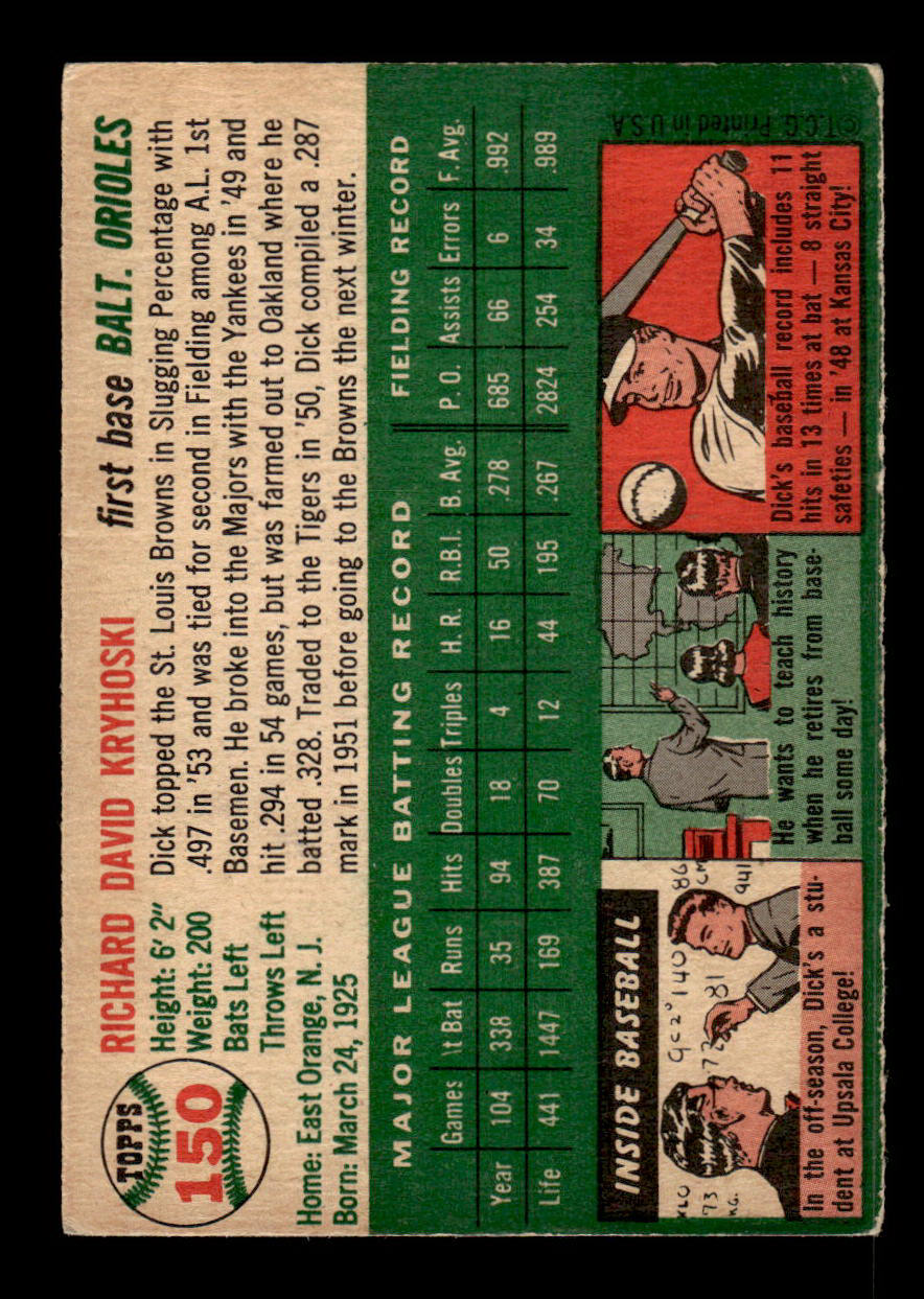 1954 Topps #150 Dick Kryhoski Baltimore Orioles VG 54T10007728