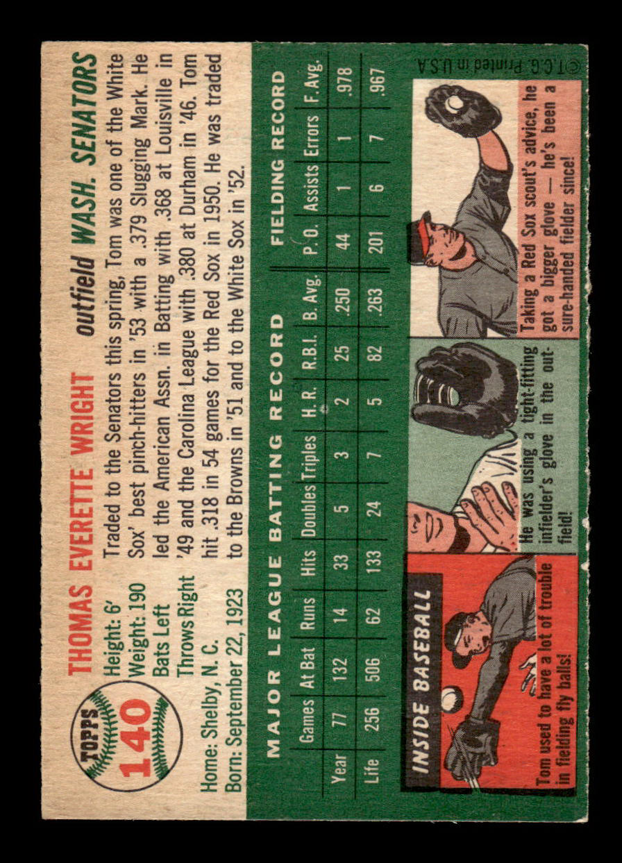 1954 Topps #140 Tom Wright Washington Senators VG 54T10007735