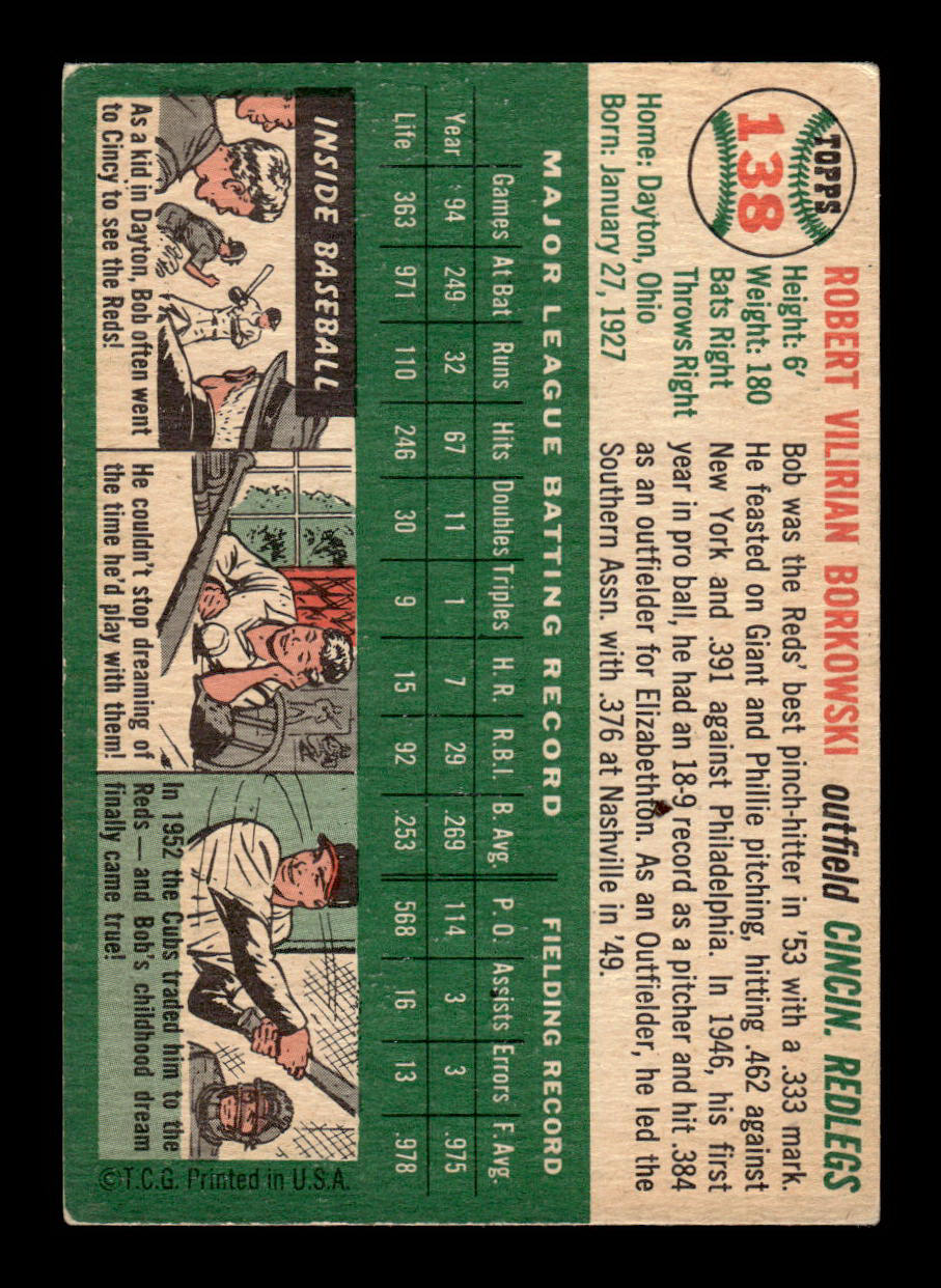 1954 Topps #138 Bob Borkowski Cincinnati Redlegs VG 54T10007736