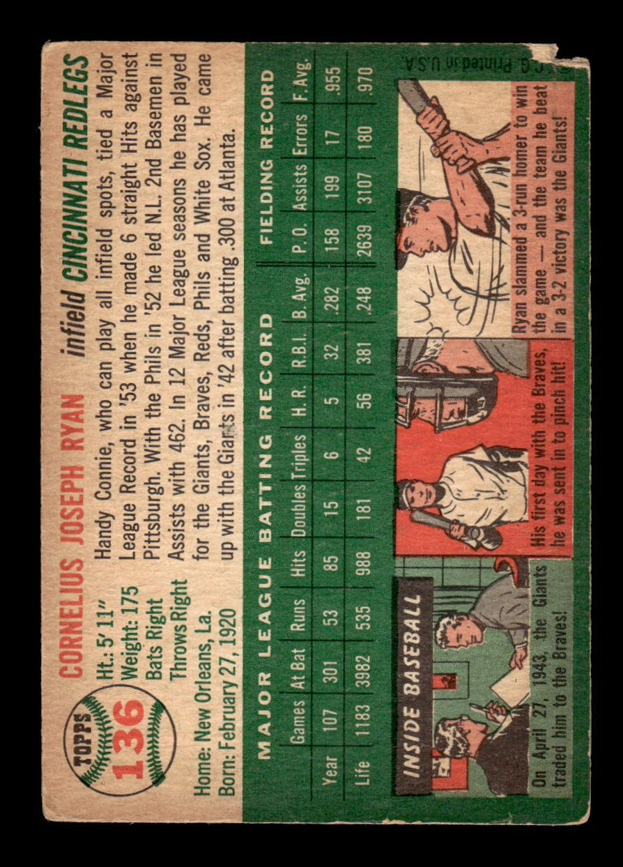 1954 Topps #136 Connie Ryan Cincinnati Redlegs VG 54T10007738