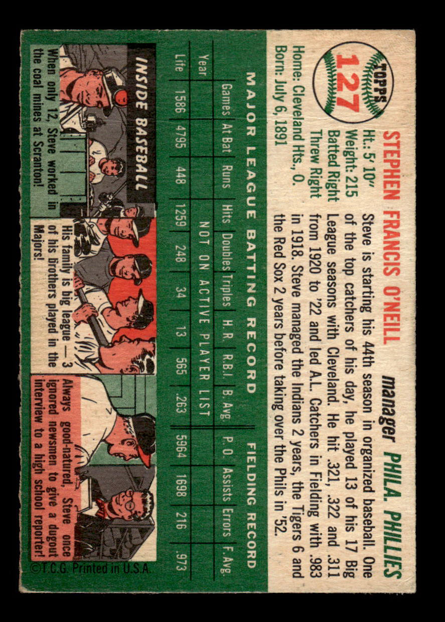 1954 Topps #127 Steve O'Neill Philadelphia Phillies VG 54T10007742
