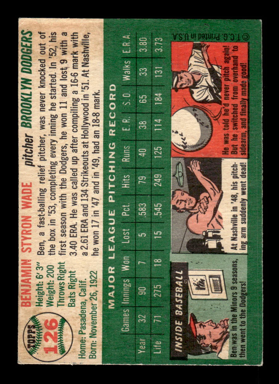 1954 Topps #126 Ben Wade Brooklyn Dodgers VG 54T10007745