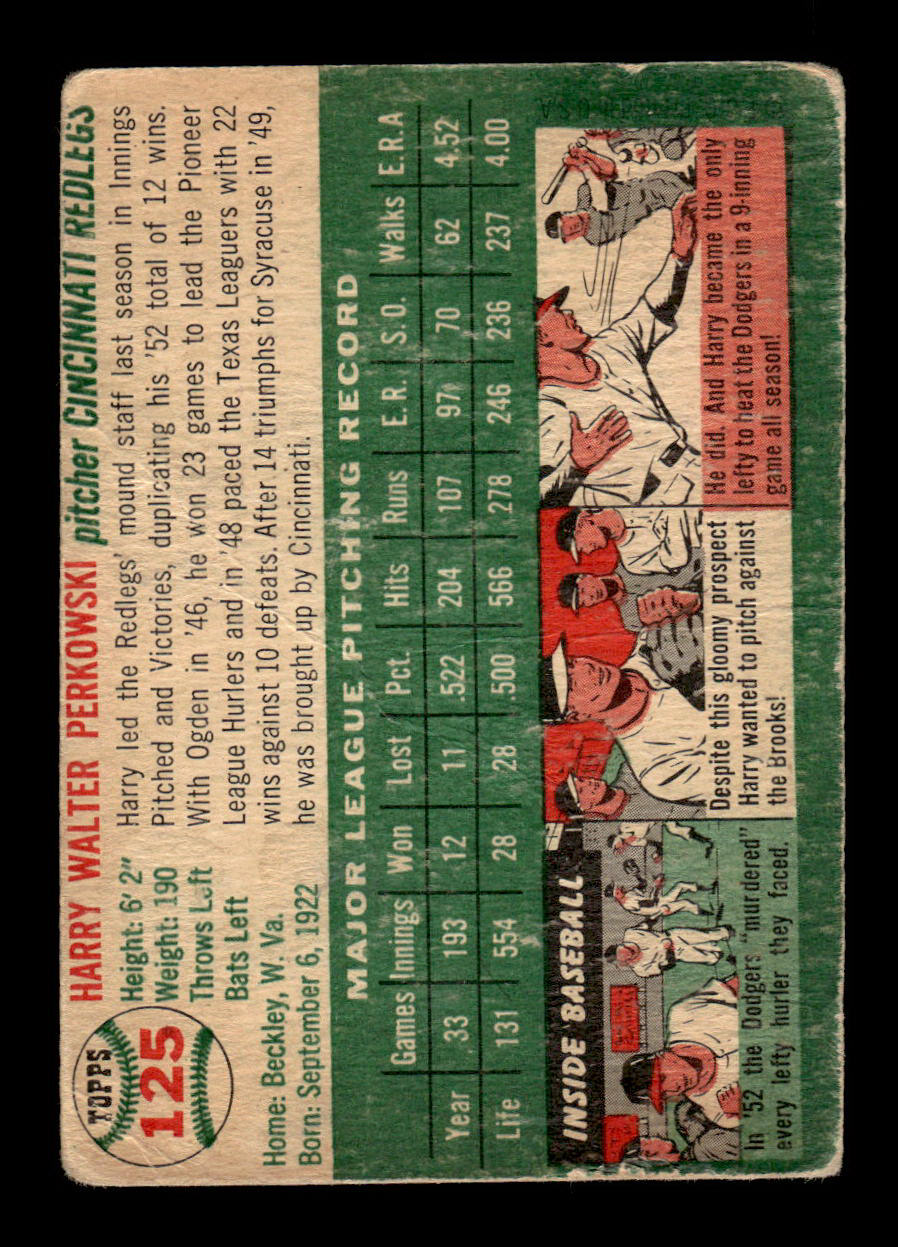 1954 Topps #125 Harry Perkowski Cincinnati Redlegs Poor 54T10007746