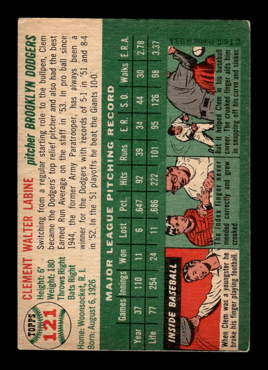 1954 Topps #121 Clem Labine Brooklyn Dodgers VG 54T10007750