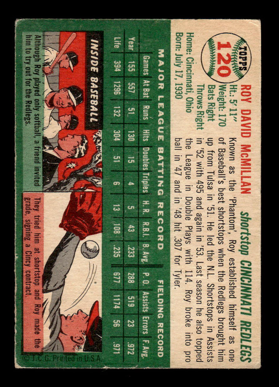 1954 Topps #120 Roy McMillan Cincinnati Redlegs VG 54T10007751