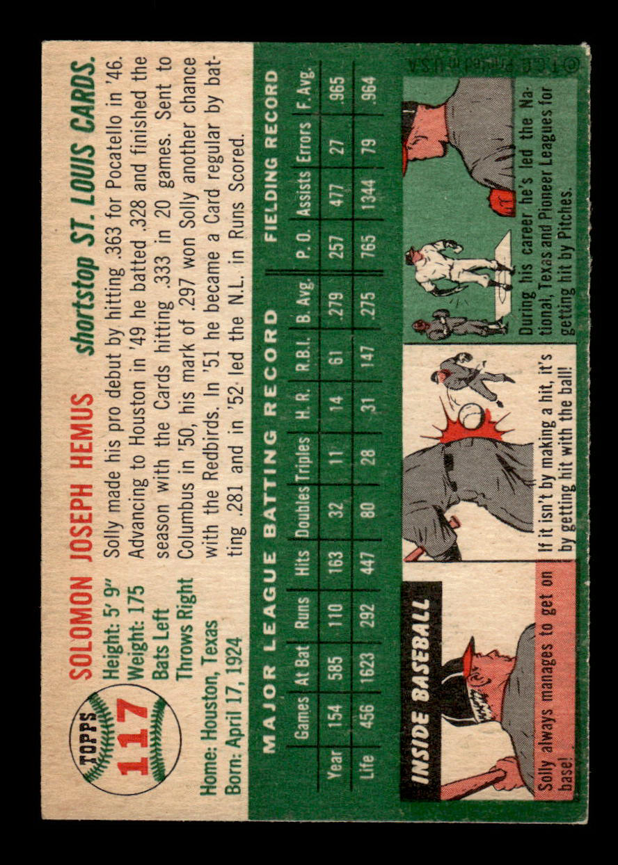 1954 Topps #117 Solly Hemus St. Louis Cardinals VG 54T10007755
