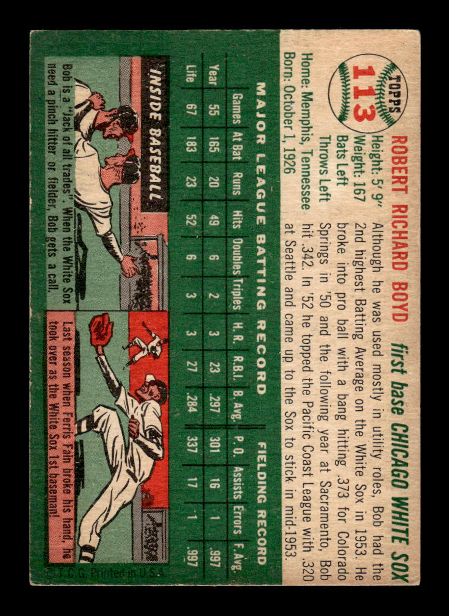 1954 Topps #113 Bob Boyd Chicago White Sox VG 54T10007760