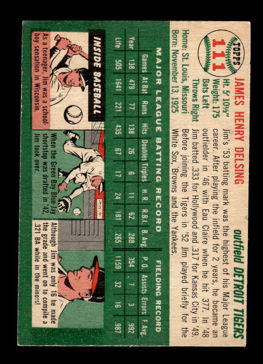 1954 Topps #111 Jim Delsing Detroit Tigers VG 54T10007761