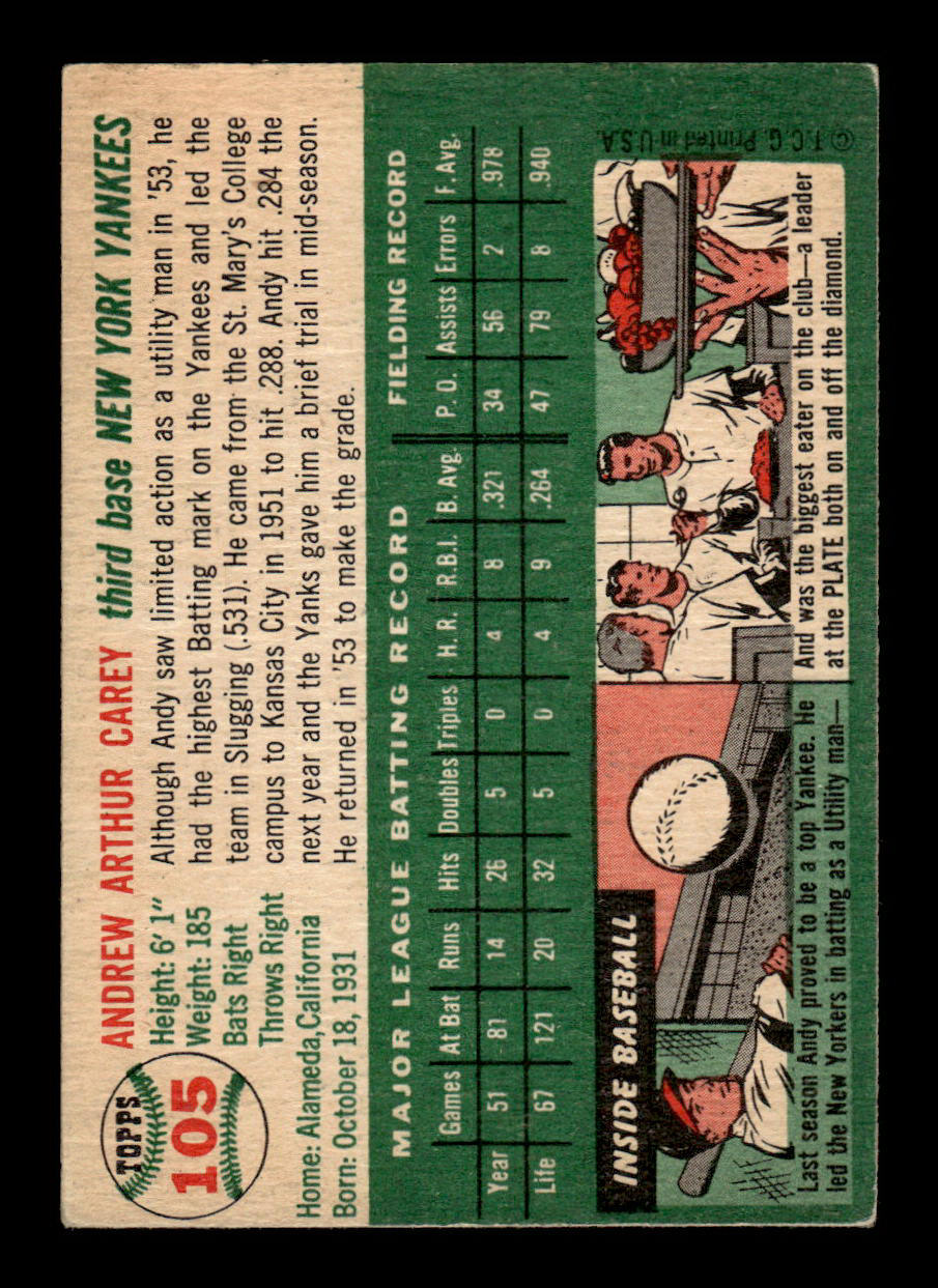 1954 Topps #105 Andy Carey New York Yankees VG 54T10007766