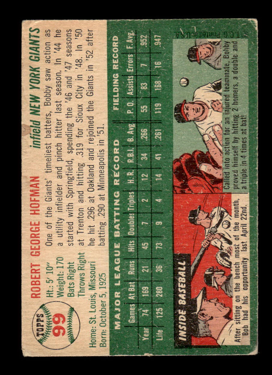 1954 Topps #99 Bobby Hofman New York Giants G/VG 54T10007772