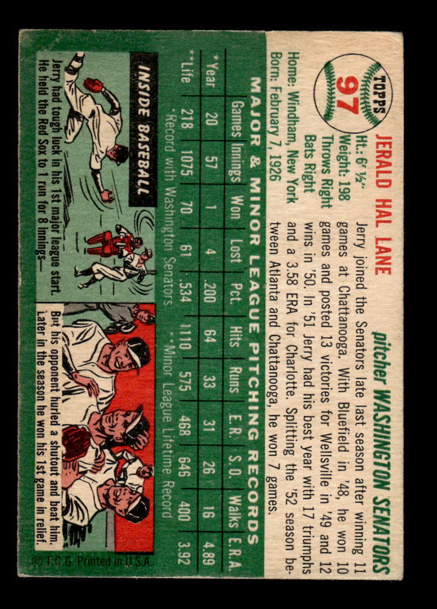 1954 Topps #97 Jerry Lane Washington Senators VG 54T10007776