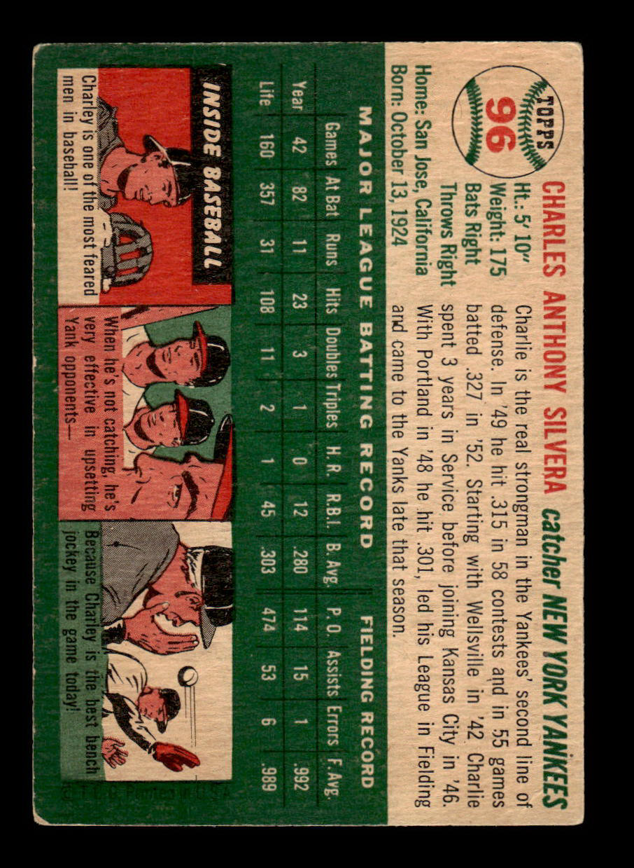 1954 Topps #96 Charlie Silvera New York Yankees VG 54T10007778