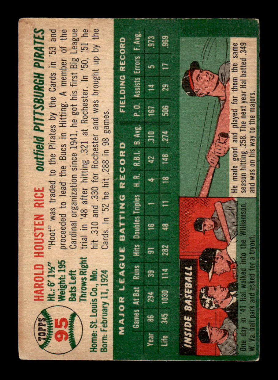 1954 Topps #95 Hal Rice Pittsburgh Pirates VG 54T10007779
