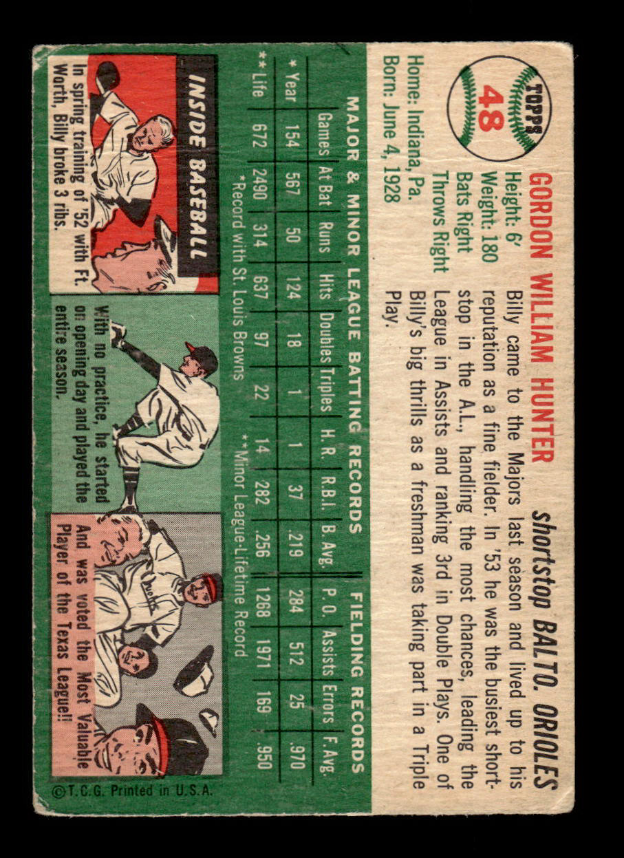 1954 Topps #48 Billy Hunter Baltimore Orioles VG 54T10007818