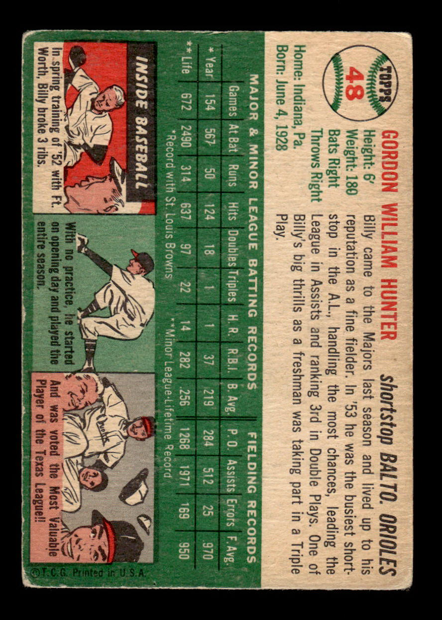 1954 Topps #48 Billy Hunter Baltimore Orioles VG 54T10007819