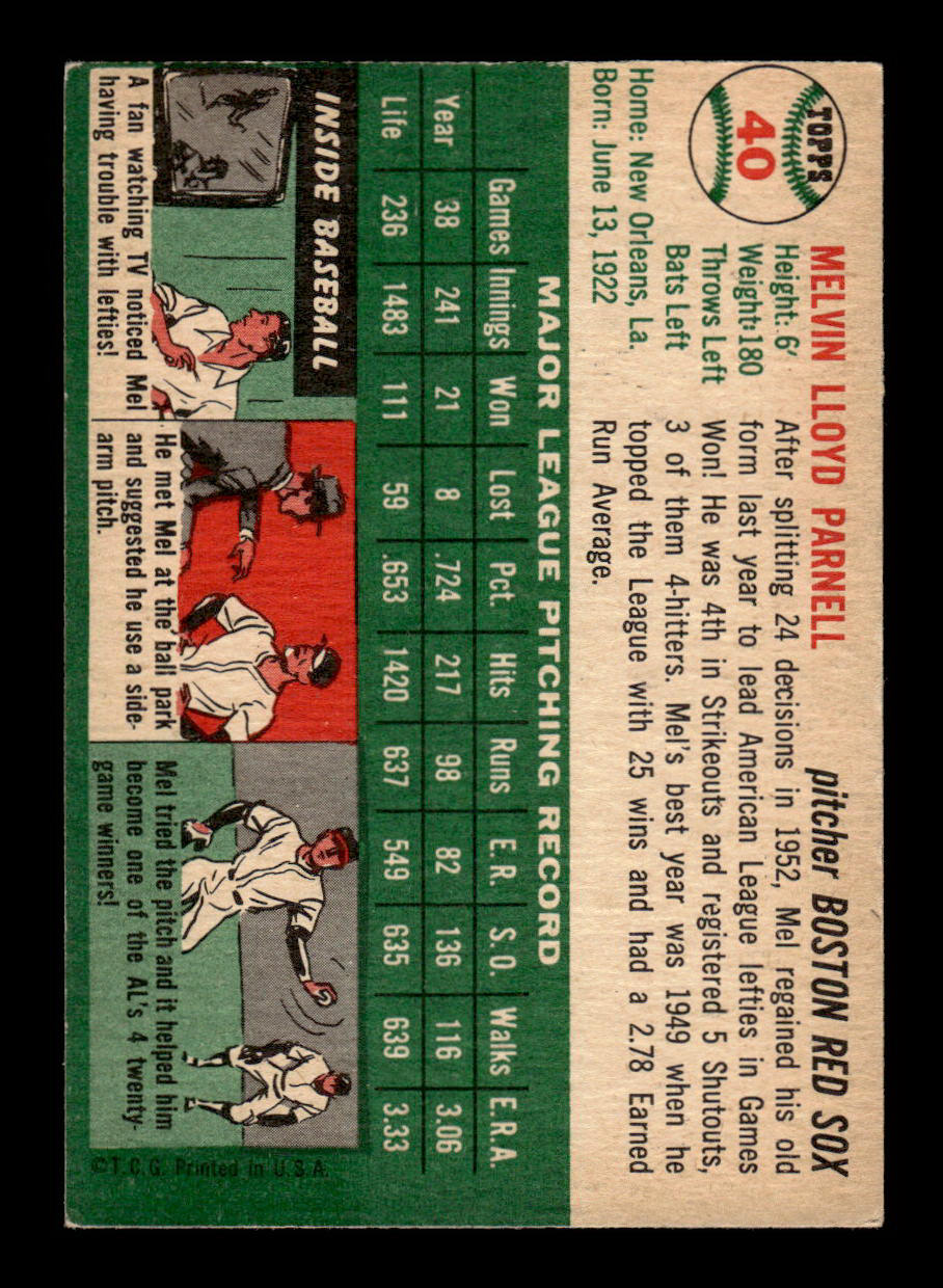 1954 Topps #40 Mel Parnell Boston Red Sox VG 54T10007832