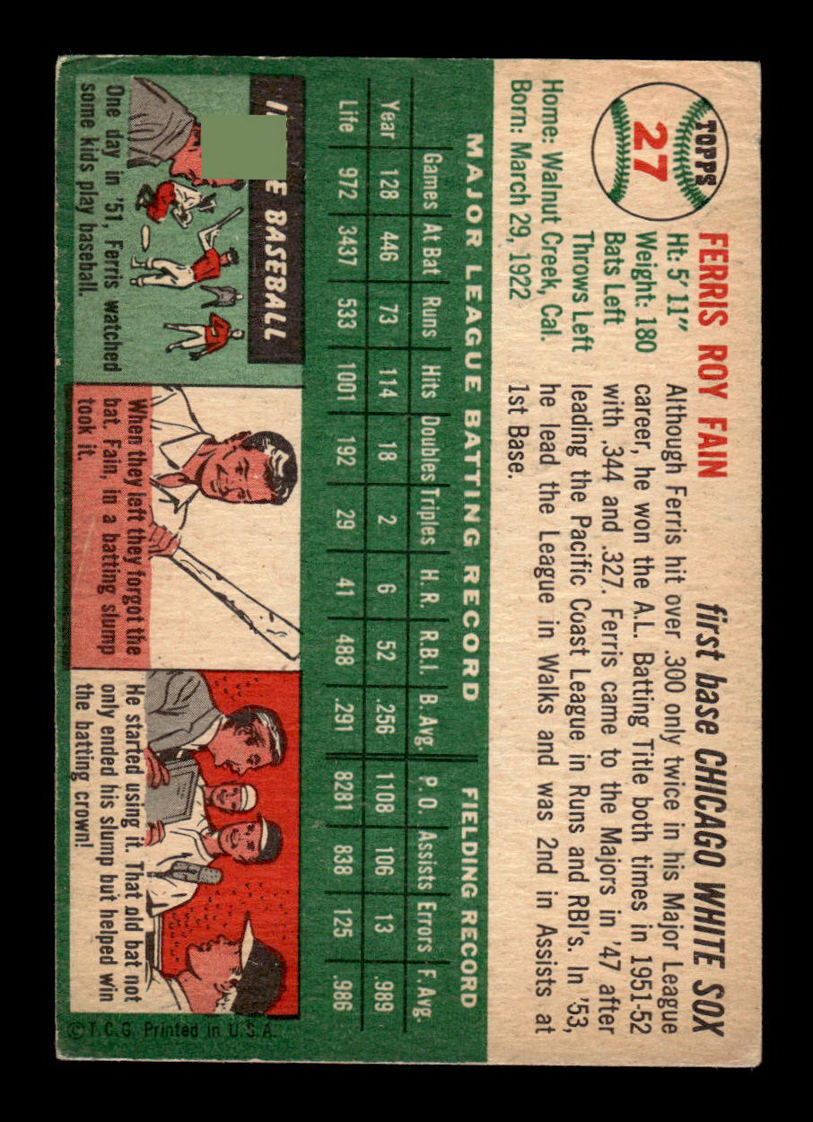 1954 Topps #27 Ferris Fain Chicago White Sox VG 54T10007845