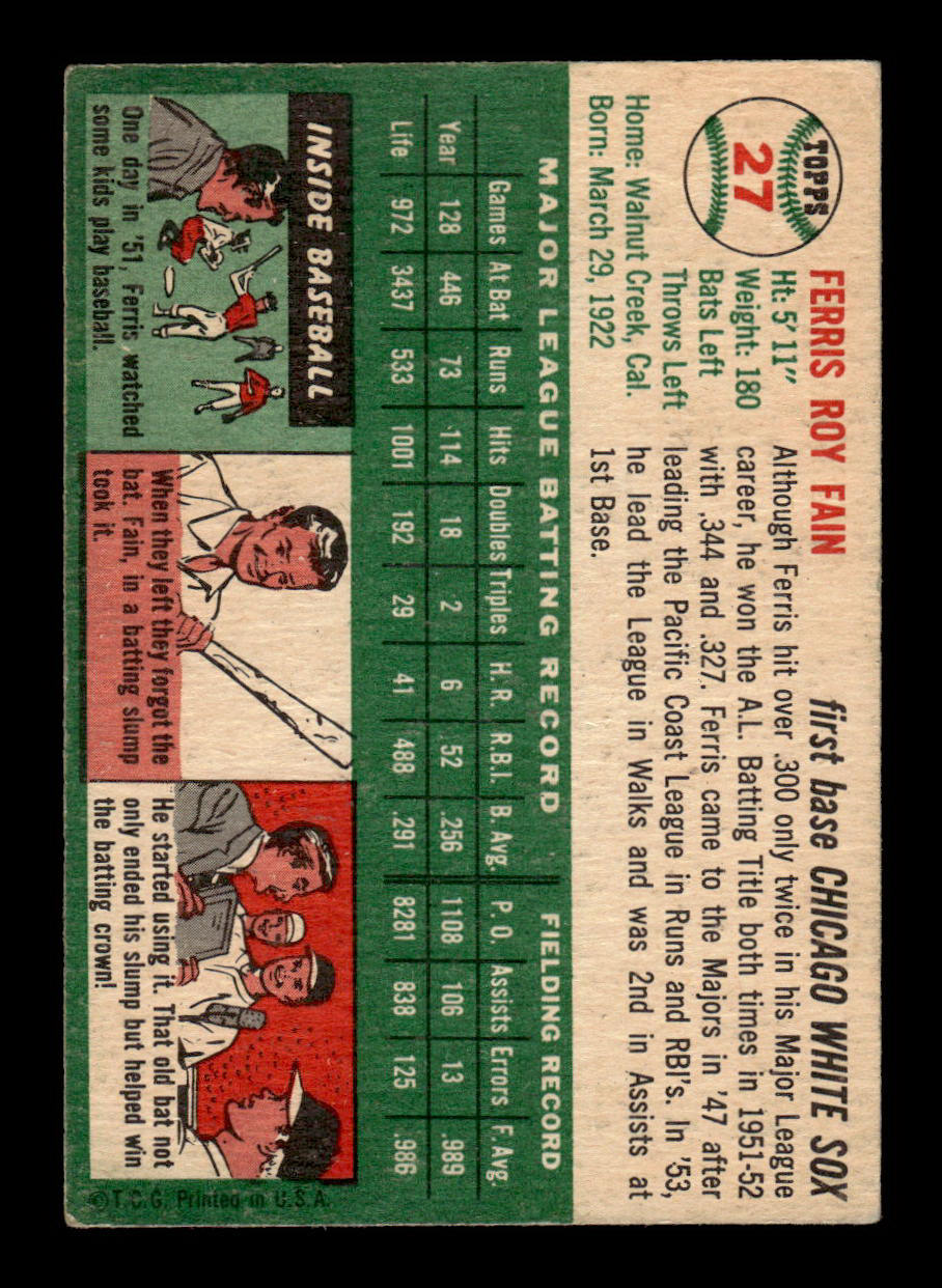 1954 Topps #27 Ferris Fain Chicago White Sox VG 54T10007846