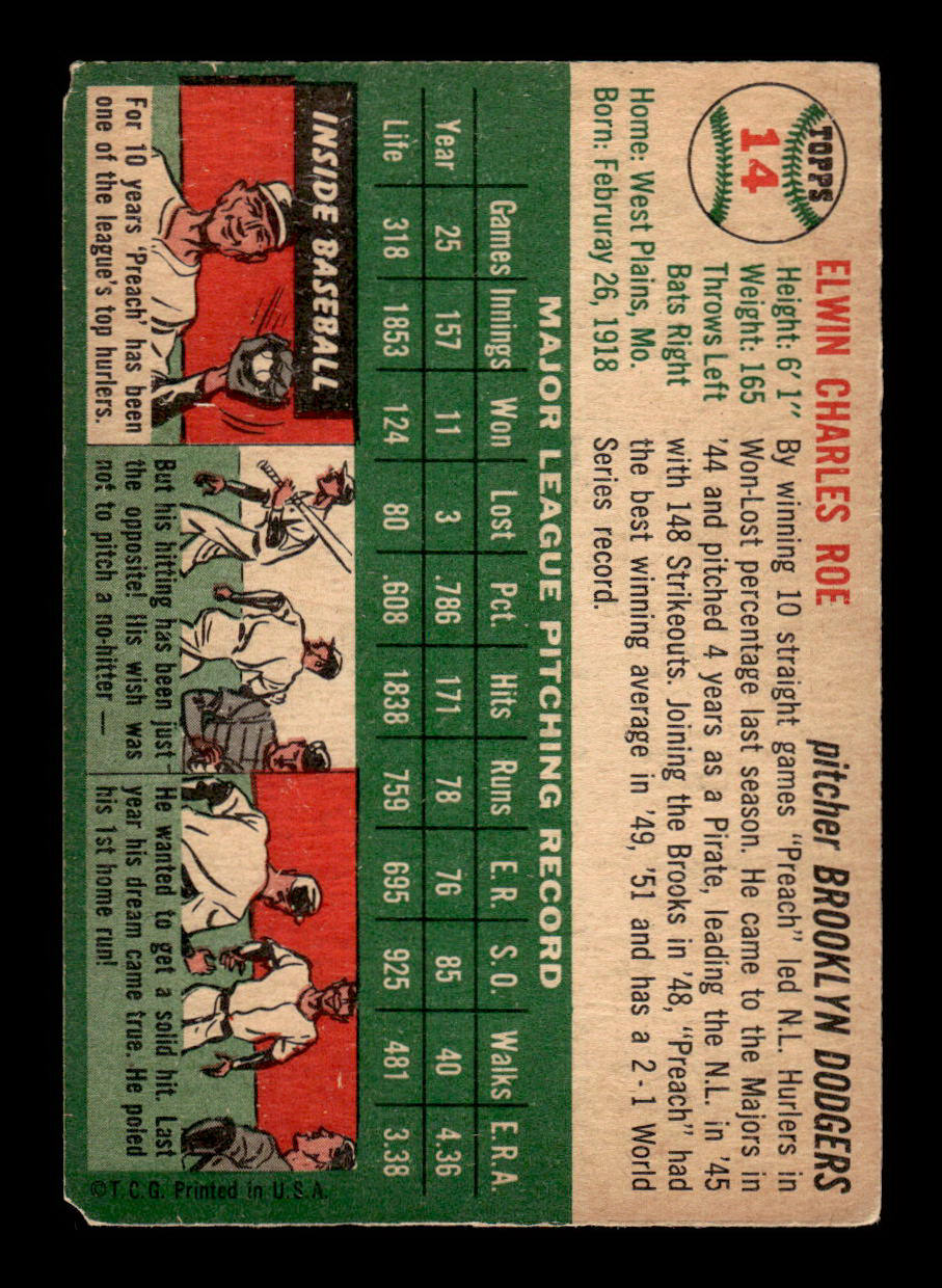 1954 Topps #14 Preacher Roe Brooklyn Dodgers VG 54T10007862