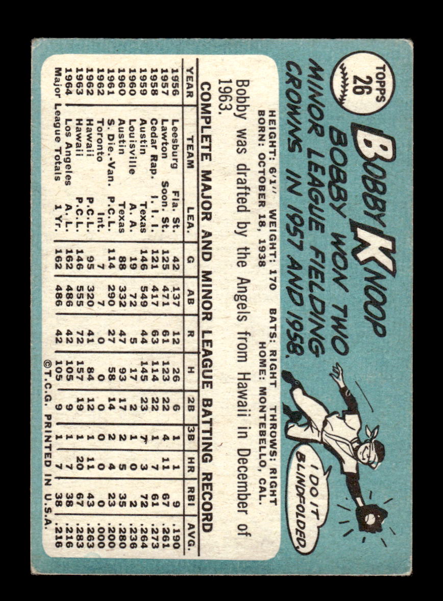 1965 Topps #26 Bobby Knoop Los Angeles Angels VG 54T10007897