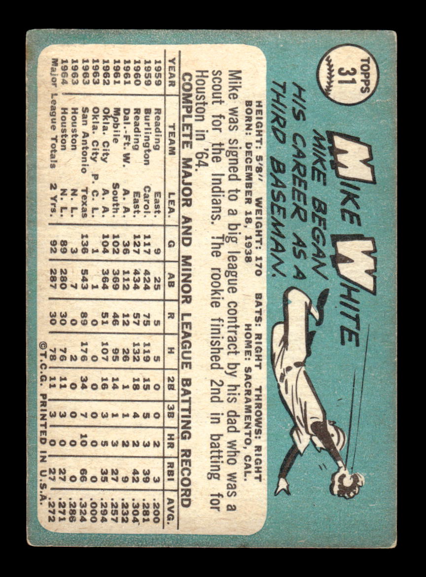 1965 Topps #31 Mike White Houston Colt .45s VG 54T10007901