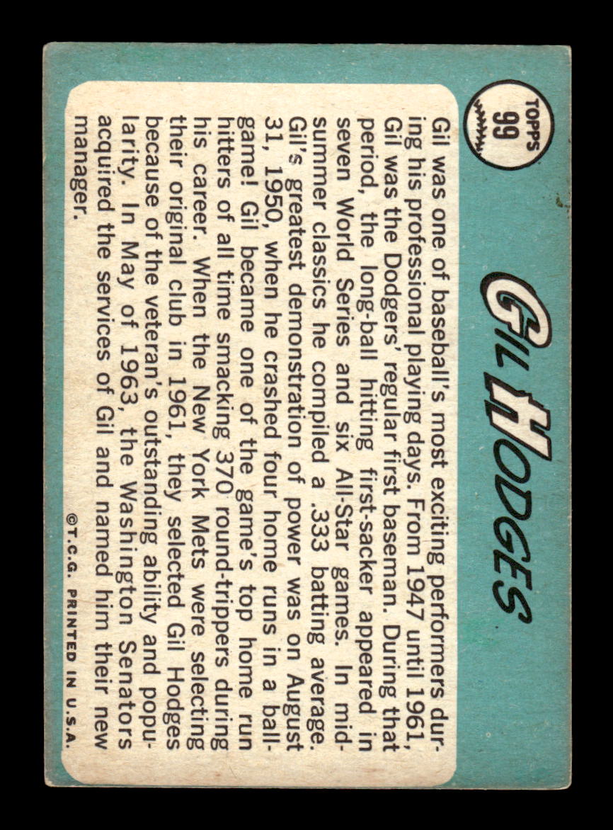 1965 Topps #99 Gil Hodges Washington Senators VG 54T10007950
